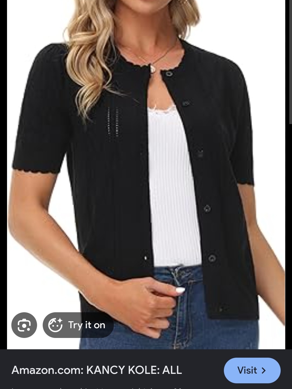 Black Short Sleeve Button Cardigan